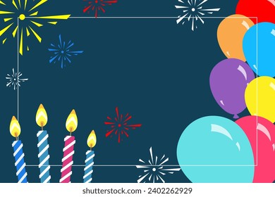 Festive background with balloons, burning candles. Holiday banner, card, vector