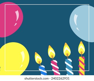 Festive background with balloons, burning candles. Holiday banner, card, vector