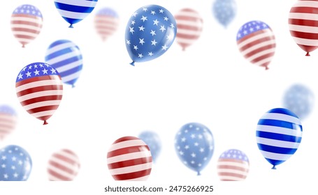 Festive background from balloons close up. USA national holidays concept. Vector image.