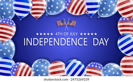 Festive background from balloons close up. USA national holidays concept. Vector image.