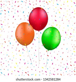 Festive background with balloons and confetti, vector illustration.