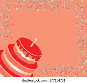 Festive background with birthday cake, vector illustration
