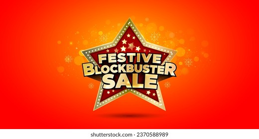 Festive Background with Festive Blockbuster Sale text and star. Vector Background and logo design.