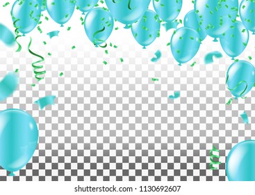 Festive background with blue flags and balloons. Vector