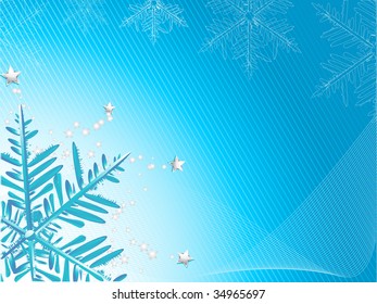 Festive background with blue snowflake and silver stars