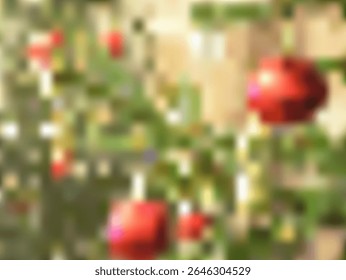 Fondo festivo. Árbol de Navidad borroso con adornos. Ilustración vectorial