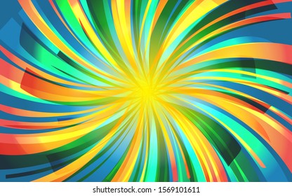 Festive background of bright colorful speed lines. Effect motion lines for comic book and manga. Radial rays from center of frame with effect explosion. Template for web and print design. Vector