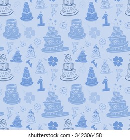 festive background with cake, candles, unity, flower. blue pattern