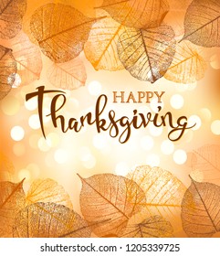 Festive background and calligraphy lettering in Frame of vector autumn leaves, for Thanksgiving day