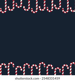 Festive background with candy canes on a navy blue background. Christmas vector illustration.