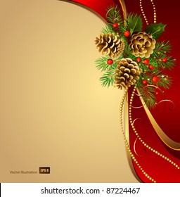 festive  background  with Christmas fir tree and cones