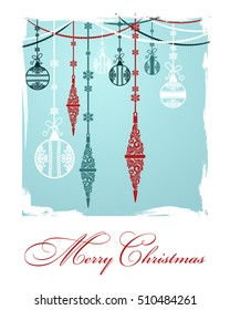 Festive background Christmas. Pattern with Christmas toys and balls. Perfect for banners, posters, invitations and greeting cards for the winter holidays. Vector illustration