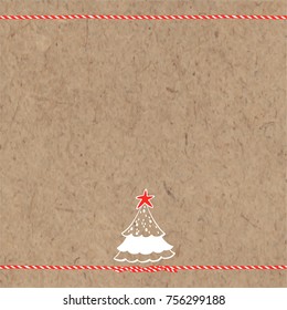 Festive background with Christmas tree and twisted cord on kraft paper. Vector illustration can be greeting cards, invitations, and design element.