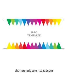 Festive background with colored flags. Vector graphic template.