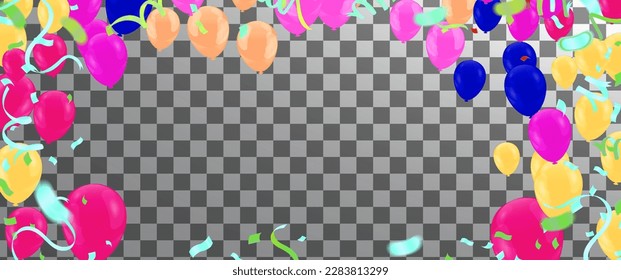 Festive background with colorful balloons and confetti. Vector illustration.