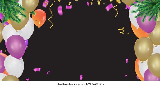 Festive background with colorful balloons and flags Vector