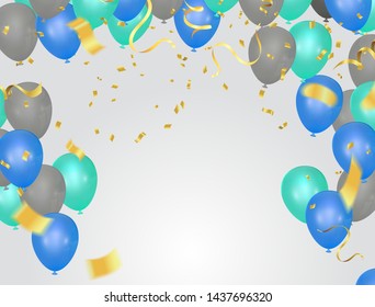 Festive background with colorful balloons and flags Vector