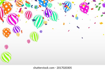 Fondo festivo con globos coloridos y banderas Vector