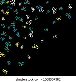 Festive Background with Colorful Bows. Cute Pattern for Postcard, Print, Banner or Poster. Small Pretty Bows For Party Decoration, Wedding, Birthday or Anniversary Invitation. Vector
