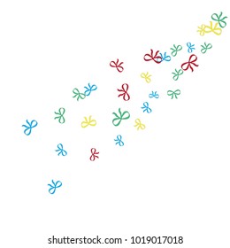 Festive Background with Colorful Bows. Cute Pattern for Postcard, Print, Banner or Poster. Small Pretty Bows For Party Decoration, Wedding, Birthday or Anniversary Invitation. Vector
