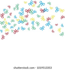 Festive Background with Colorful Bows. Cute Pattern for Postcard, Print, Banner or Poster. Small Pretty Bows For Party Decoration, Wedding, Birthday or Anniversary Invitation. Vector
