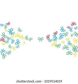 Festive Background with Colorful Bows. Cute Pattern for Postcard, Print, Banner or Poster. Small Pretty Bows For Party Decoration, Wedding, Birthday or Anniversary Invitation. Vector
