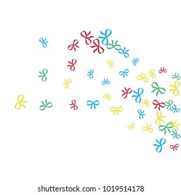 Festive Background with Colorful Bows. Cute Pattern for Postcard, Print, Banner or Poster. Small Pretty Bows For Party Decoration, Wedding, Birthday or Anniversary Invitation. Vector
