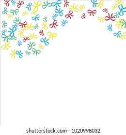 Festive Background with Colorful Bows. Cute Pattern for Postcard, Print, Banner or Poster. Small Pretty Bows For Party Decoration, Wedding, Birthday or Anniversary Invitation. Vector
