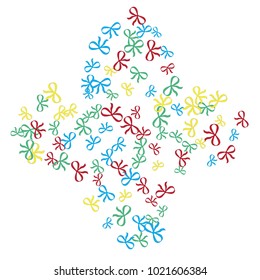 Festive Background with Colorful Bows. Cute Pattern for Postcard, Print, Banner or Poster. Small Pretty Bows For Party Decoration, Wedding, Birthday or Anniversary Invitation. Vector
