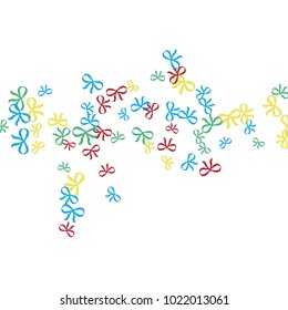 Festive Background with Colorful Bows. Cute Pattern for Postcard, Print, Banner or Poster. Small Pretty Bows For Party Decoration, Wedding, Birthday or Anniversary Invitation. Vector
