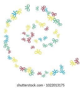 Festive Background with Colorful Bows. Cute Pattern for Postcard, Print, Banner or Poster. Small Pretty Bows For Party Decoration, Wedding, Birthday or Anniversary Invitation. Vector
