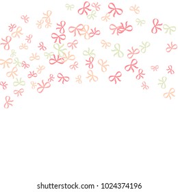 Festive Background with Colorful Bows. Cute Pattern for Postcard, Print, Banner or Poster. Small Pretty Bows For Party Decoration, Wedding, Birthday or Anniversary Invitation. Vector
