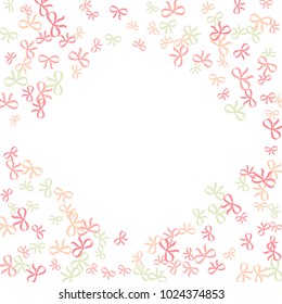 Festive Background with Colorful Bows. Cute Pattern for Postcard, Print, Banner or Poster. Small Pretty Bows For Party Decoration, Wedding, Birthday or Anniversary Invitation. Vector

