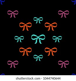 Festive Background with Colorful Bows. Cute Pattern for Postcard, Print, Banner or Poster. Small Pretty Bows For Party Decoration, Wedding, Birthday or Anniversary Invitation. Vector