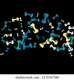 Festive Background with Colorful Bows. Cute Pattern for Postcard, Print, Banner or Poster. Small Pretty Bows For Party Decoration, Wedding, Birthday or Anniversary Invitation. Vector
