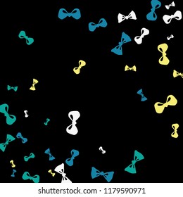 Festive Background with Colorful Bows. Cute Pattern for Postcard, Print, Banner or Poster. Small Pretty Bows For Party Decoration, Wedding, Birthday or Anniversary Invitation. Vector
