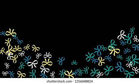 Festive Background with Colorful Bows. Cute Pattern for Postcard, Print, Banner or Poster. Small Pretty Bows For Party Decoration, Wedding, Birthday or Anniversary Invitation. Vector