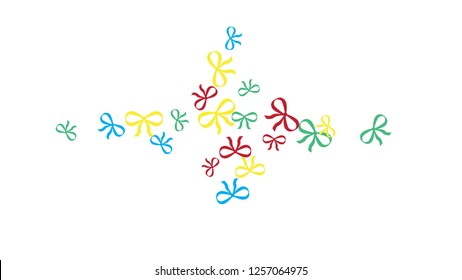 Festive Background with Colorful Bows. Cute Pattern for Postcard, Print, Banner or Poster. Small Pretty Bows For Party Decoration, Wedding, Birthday or Anniversary Invitation. Vector
