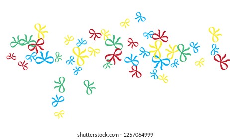 Festive Background with Colorful Bows. Cute Pattern for Postcard, Print, Banner or Poster. Small Pretty Bows For Party Decoration, Wedding, Birthday or Anniversary Invitation. Vector