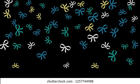 Festive Background with Colorful Bows. Cute Pattern for Postcard, Print, Banner or Poster. Small Pretty Bows For Party Decoration, Wedding, Birthday or Anniversary Invitation. Vector