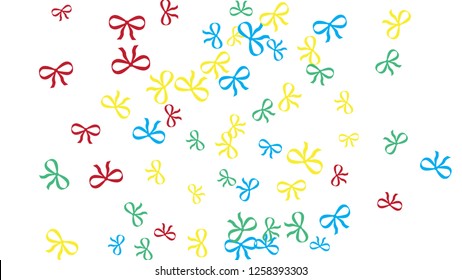 Festive Background with Colorful Bows. Cute Pattern for Postcard, Print, Banner or Poster. Small Pretty Bows For Party Decoration, Wedding, Birthday or Anniversary Invitation. Vector