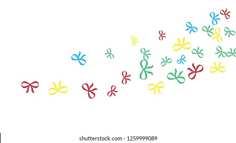 Festive Background with Colorful Bows. Cute Pattern for Postcard, Print, Banner or Poster. Small Pretty Bows For Party Decoration, Wedding, Birthday or Anniversary Invitation. Vector
