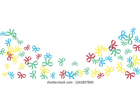 Festive Background with Colorful Bows. Cute Pattern for Postcard, Print, Banner or Poster. Small Pretty Bows For Party Decoration, Wedding, Birthday or Anniversary Invitation. Vector
