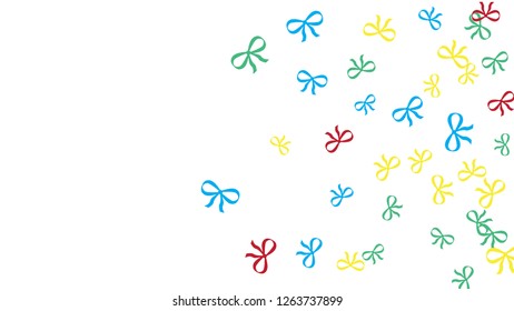 Festive Background with Colorful Bows. Cute Pattern for Postcard, Print, Banner or Poster. Small Pretty Bows For Party Decoration, Wedding, Birthday or Anniversary Invitation. Vector
