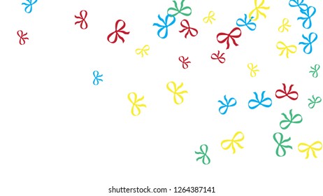 Festive Background with Colorful Bows. Cute Pattern for Postcard, Print, Banner or Poster. Small Pretty Bows For Party Decoration, Wedding, Birthday or Anniversary Invitation. Vector
