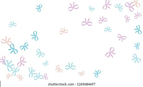 Festive Background with Colorful Bows. Cute Pattern for Postcard, Print, Banner or Poster. Small Pretty Bows For Party Decoration, Wedding, Birthday or Anniversary Invitation. Vector