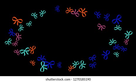 Festive Background with Colorful Bows. Cute Pattern for Postcard, Print, Banner or Poster. Small Pretty Bows For Party Decoration, Wedding, Birthday or Anniversary Invitation. Vector