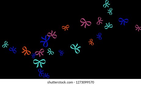 Festive Background with Colorful Bows. Cute Pattern for Postcard, Print, Banner or Poster. Small Pretty Bows For Party Decoration, Wedding, Birthday or Anniversary Invitation. Vector