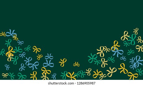 Festive Background with Colorful Bows. Cute Pattern for Postcard, Print, Banner or Poster. Small Pretty Bows For Party Decoration, Wedding, Birthday or Anniversary Invitation. Vector
