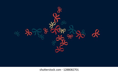Festive Background with Colorful Bows. Cute Pattern for Postcard, Print, Banner or Poster. Small Pretty Bows For Party Decoration, Wedding, Birthday or Anniversary Invitation. Vector
